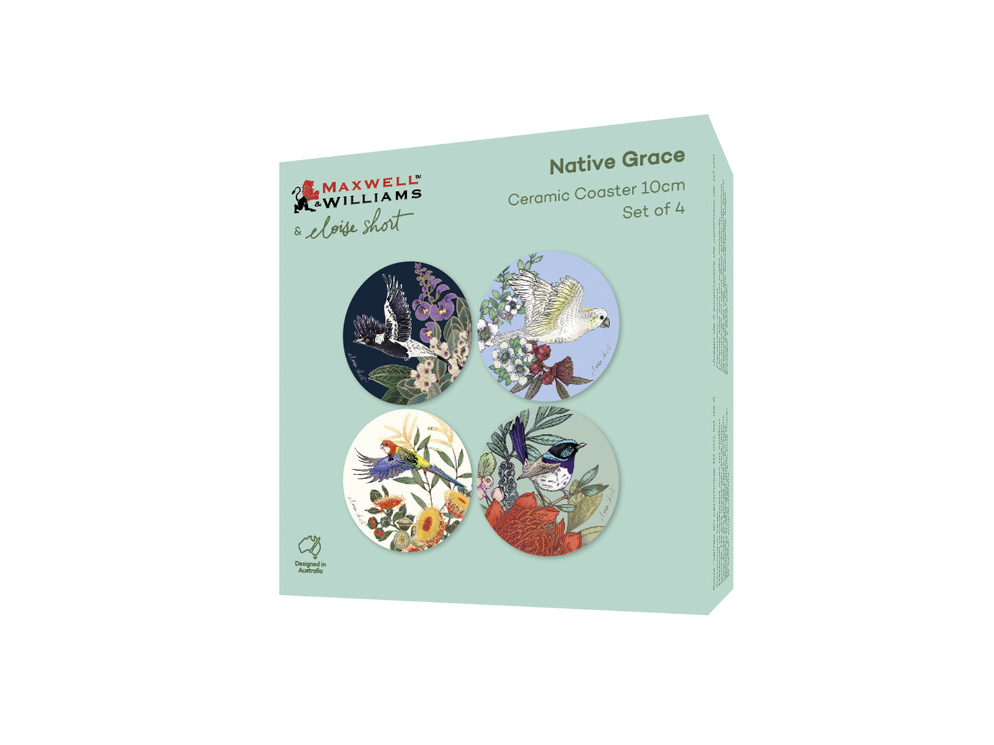 MW Eloise Short Native Grace Ceramic Coaster 10cm Set of 4 Assorted Gift Boxed