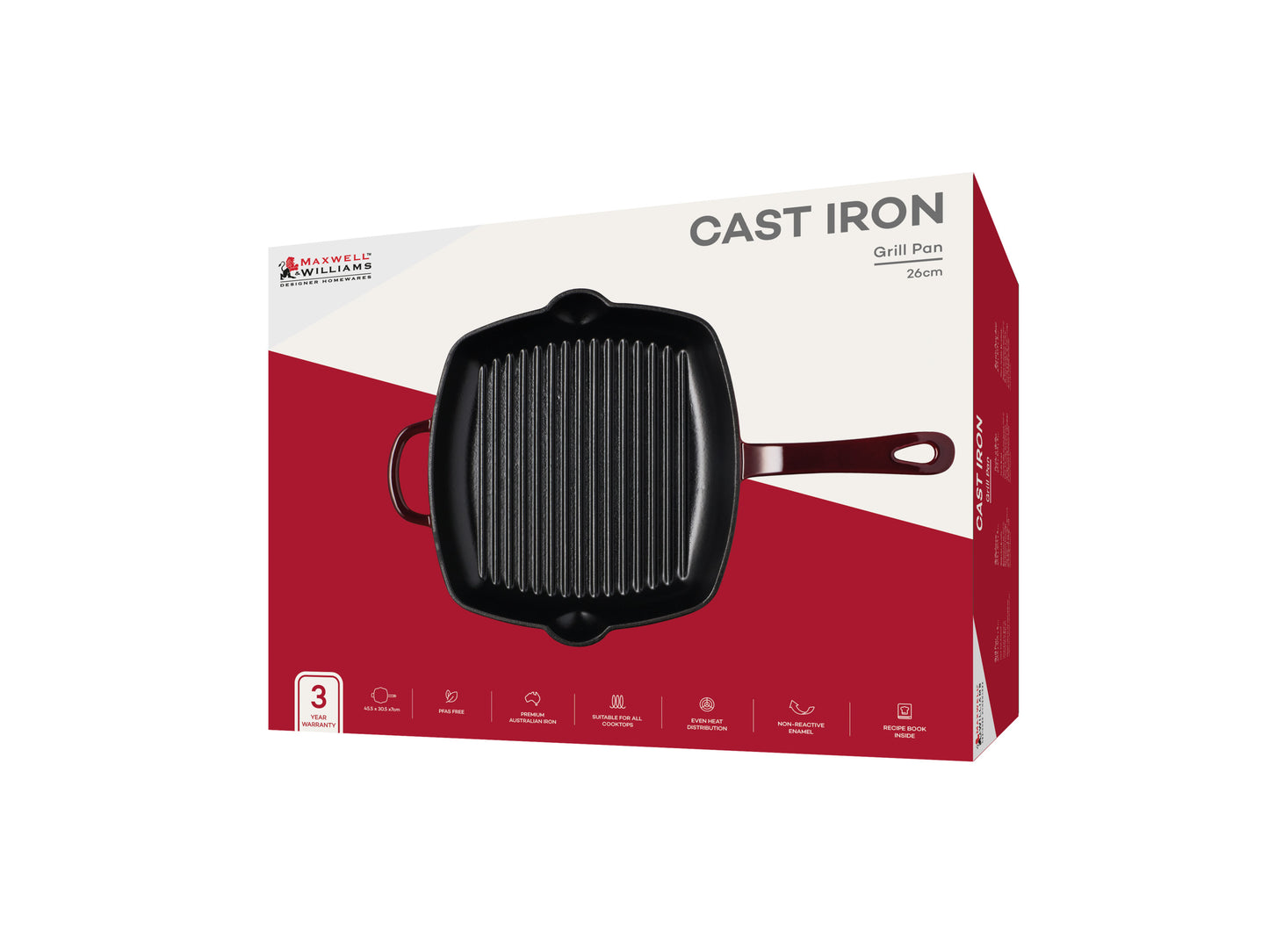MW Cast Iron Grill pan Merlot 26cm Gift Boxed