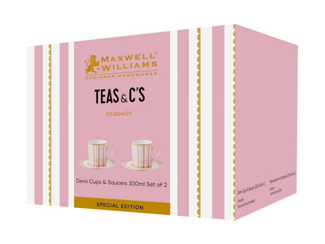 Maxwell & Williams Teas & C's Regency Demi Cup & Saucer 100ml Set of 2 Pink Gift Boxed