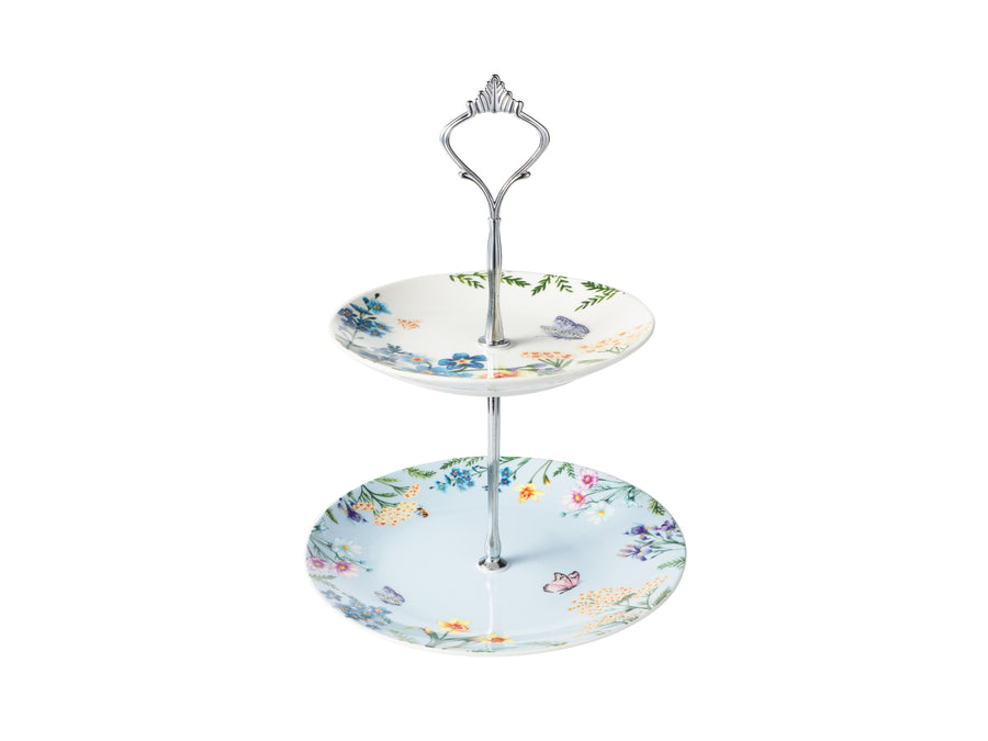 MW Fluttering Meadow 2 Tiered Cake Stand 15/19x26cm Gift Boxed