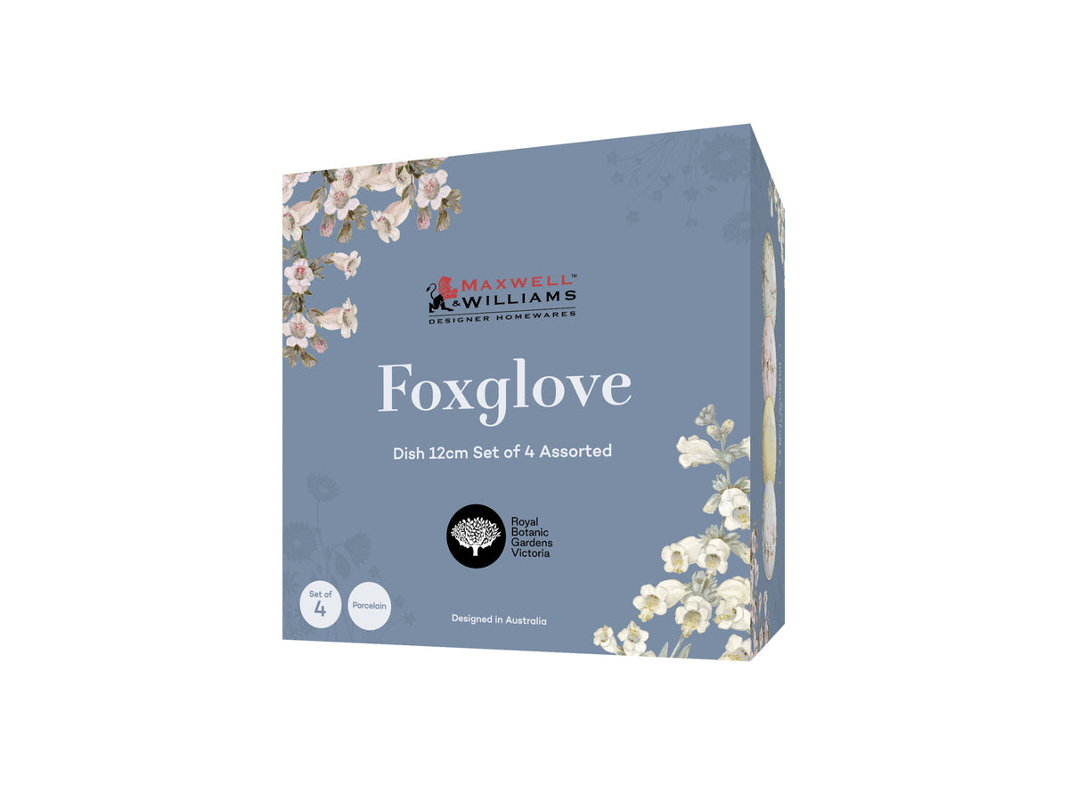MW Royal Botanic Gardens Foxglove Dish 12cm Set of 4 Assorted Gift Boxed