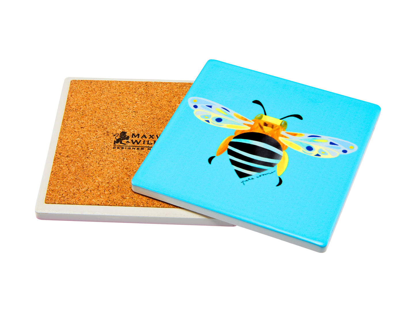 MW Pete Cromer Garden Party Ceramic Square Coaster 9.5cm Blue Banded Bee