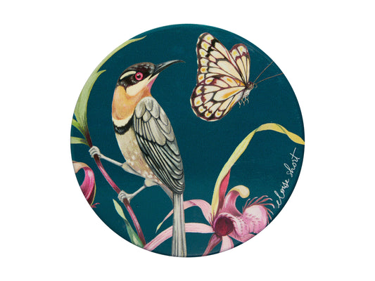 MW Eloise Short Lyric Ceramic Round Coaster 10cm Spinebill Honeyeater