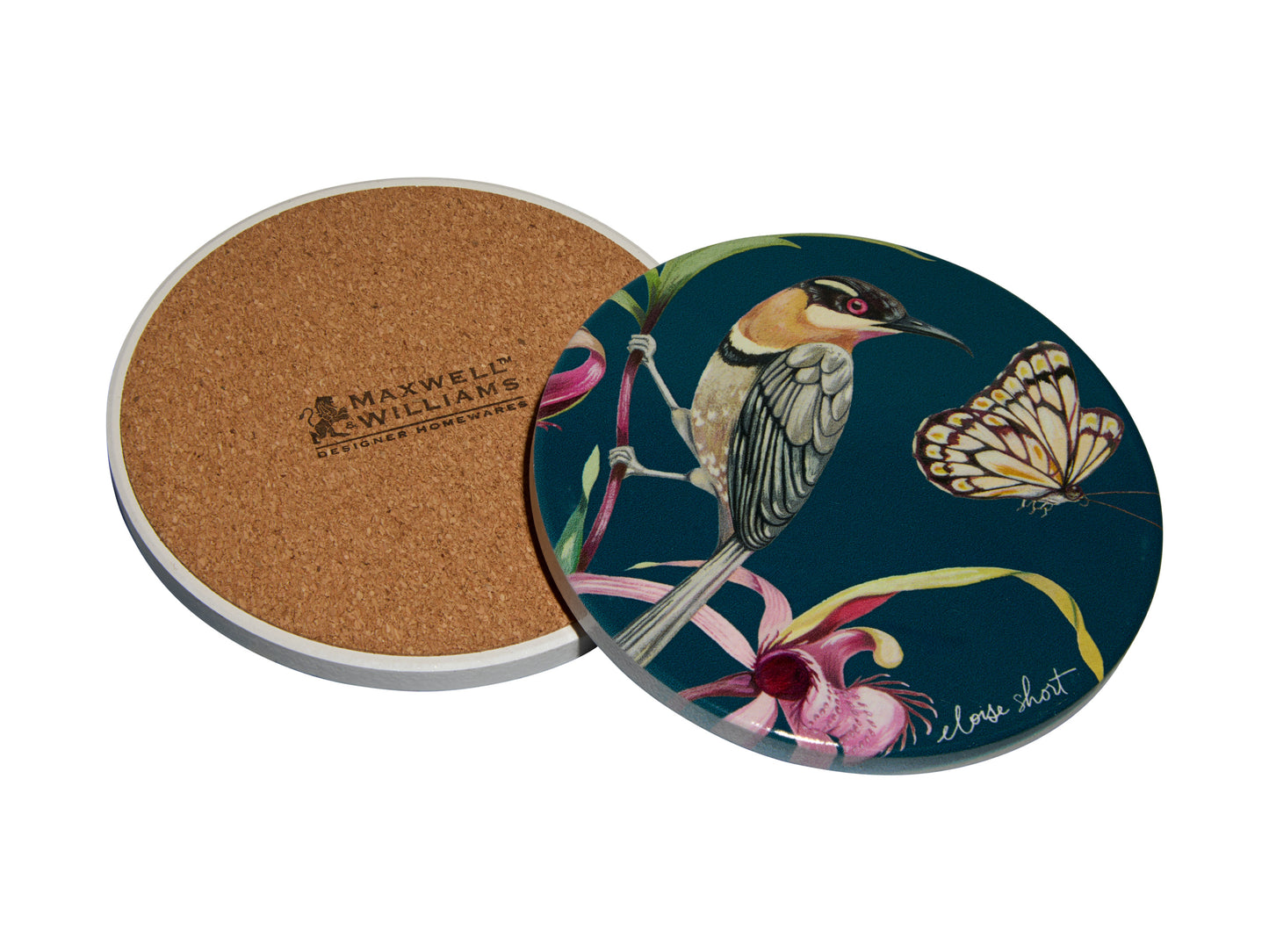 MW Eloise Short Lyric Ceramic Round Coaster 10cm Spinebill Honeyeater