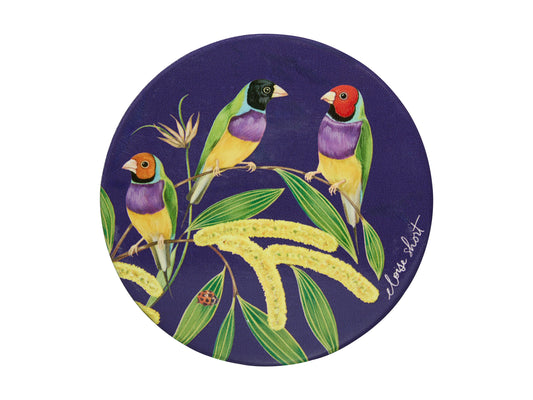 MW Eloise Short Lyric Ceramic Round Coaster 10cm Gouldian Finch