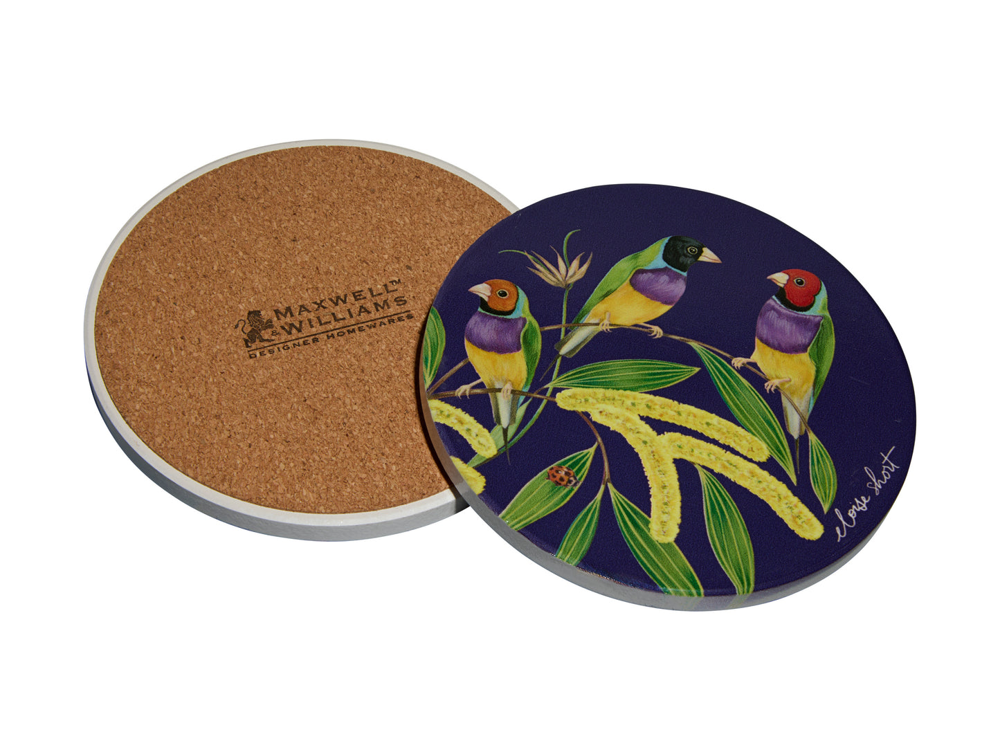 MW Eloise Short Lyric Ceramic Round Coaster 10cm Gouldian Finch