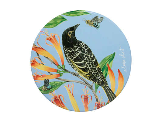 MW Eloise Short Lyric Ceramic Round Coaster 10cm Regent Honeyeater