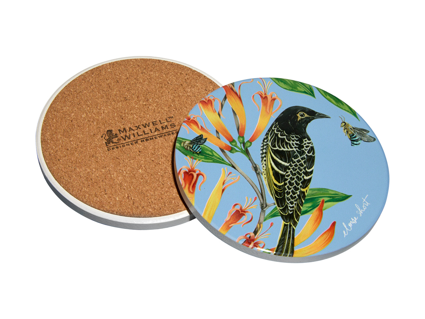 MW Eloise Short Lyric Ceramic Round Coaster 10cm Regent Honeyeater