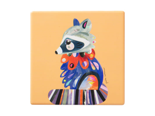 MW Pete Cromer Woodland Creatures Ceramic Square Coaster 9.5cm Raccoon