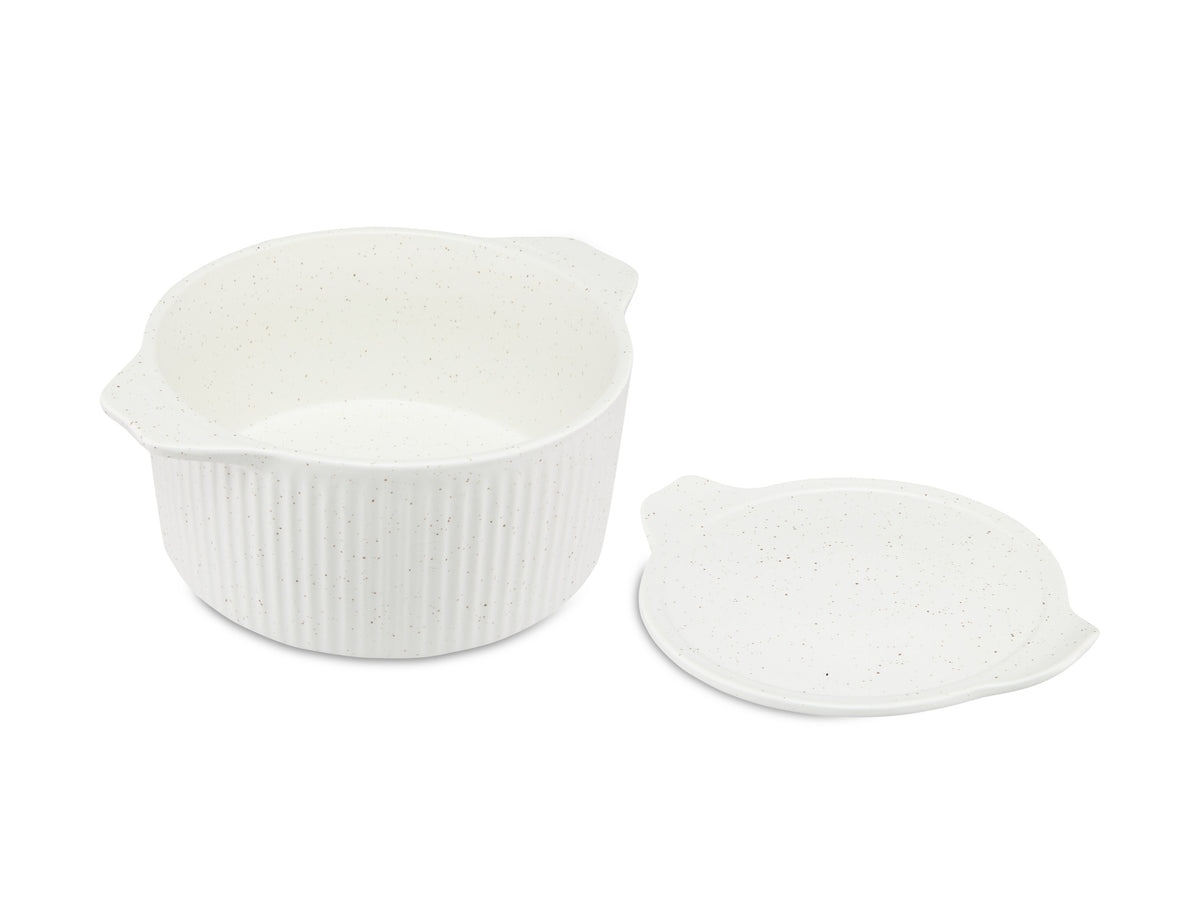 MW Speckle Round Casserole With Tray Lid 3L Cream Gift Boxed