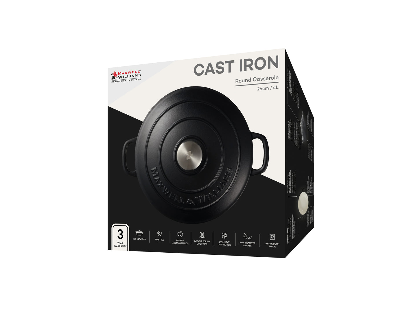 MW Cast Iron Round Casserole Black 26cm / 4L Gift Boxed