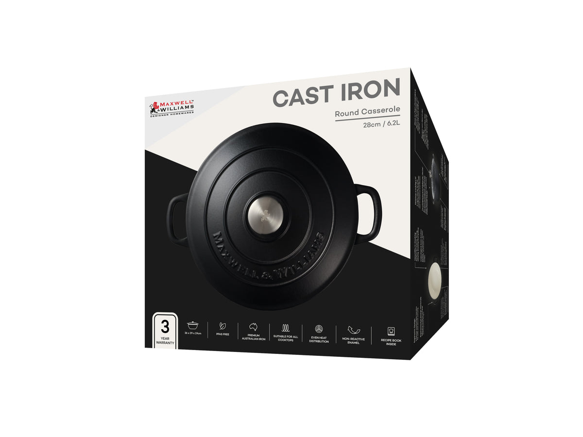 MW Cast Iron Round Casserole Black 28cm / 6.2L Gift Boxed