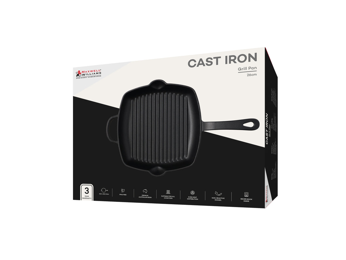 MW Cast Iron Grill pan Black 26cm Gift Boxed
