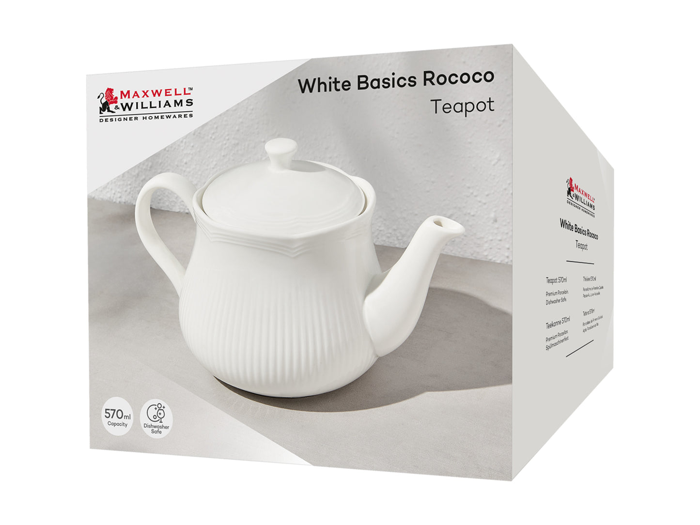 Maxwell & Williams White Basics Rococo Teapot 570ml Gift Boxed