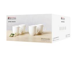Maxwell & Williams White Basics Diamonds Coupe Mug 420ml Set of 4 Gift Boxed