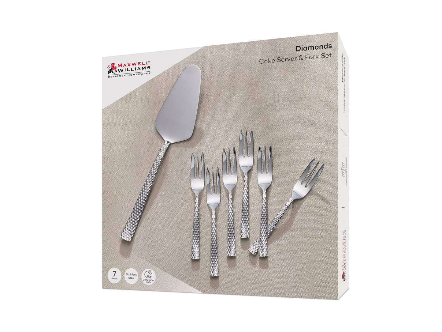 Maxwell & Williams Diamonds Cake Server & Fork Set 7pc Gift Boxed