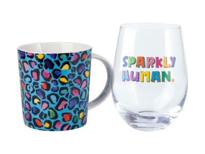 Maxwell & Williams Kasey Rainbow Wild at Heart Mug & Glass Set Wild Blue  500ml