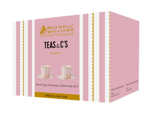 Maxwell & Williams Teas & C's Regency Demi Cup & Saucer 100ML Set of 2 Pink Gift Boxed