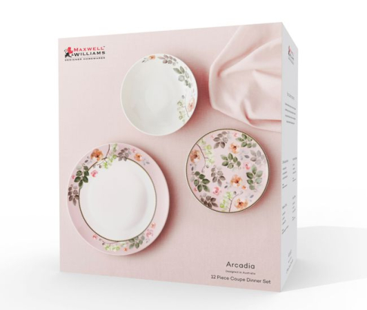 Maxwell & Williams Arcadia Coupe Dinner Set 12pc Pink Gift Boxed