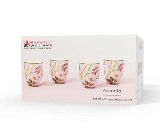 Maxwell & Williams Arcadia Coupe Mug 420ML Set of 4 Pink Gift Boxed