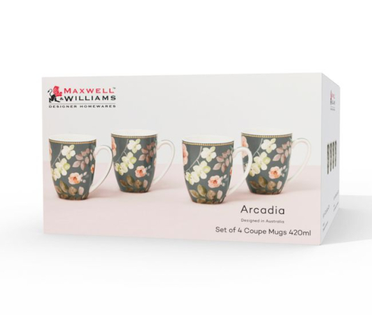 Maxwell & Williams Arcadia Coupe Mug 420ML Set of 4 Green Gift Boxed