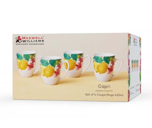 Maxwell & Williams Capri Coupe Mug Set of 4 420ML Gift Boxed